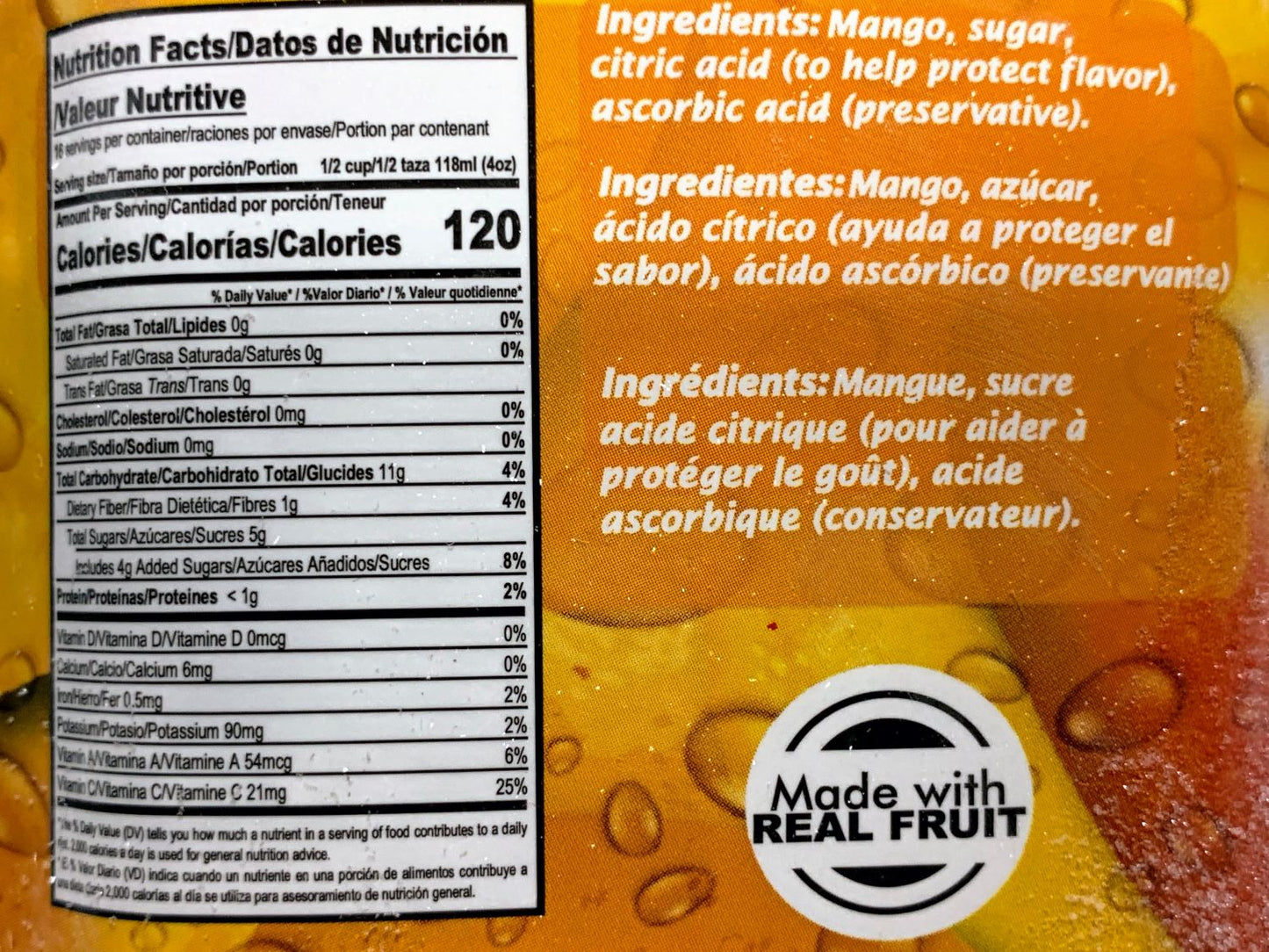 Mango 64oz plastic bottle of sweetened juice